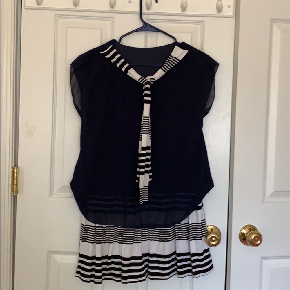 Blue and White Dress with Tie